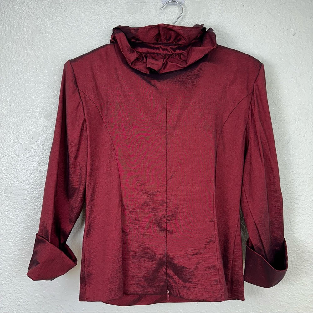 Collection Dressbarn holiday Blouse Metallic Ruffle Wine 12 Whimsigoth Vampy - Picture 8 of 10